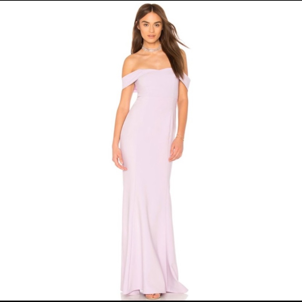 Likely off the shoulder floor length gown